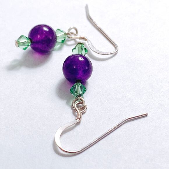 VTG Artisan Amethyst Gemstone Sterling Filled Swarovski Crystal Dangle Earrings - Picture 12 of 12